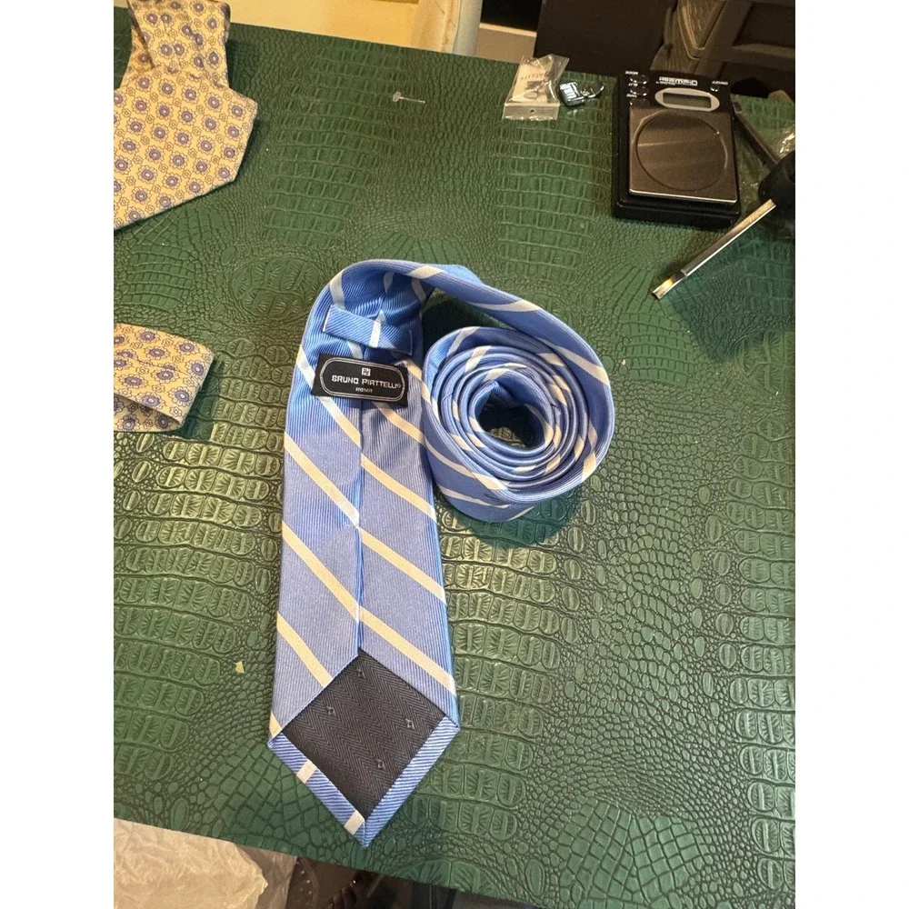 Bruno Piattelli Roma Mens‎ Tie Light Blue White Diagonal Stripe Made in Italy